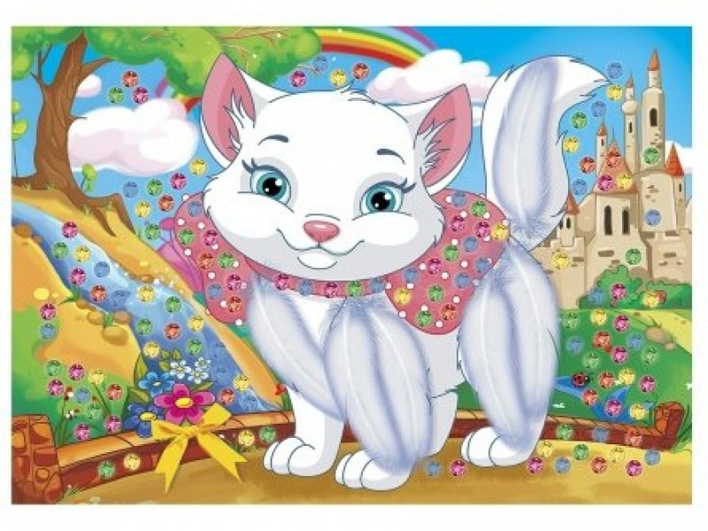 МОЗАИКА ИЗ СТРАЗ Пушистая кошечка (Формат А5, с перьями) М-8550