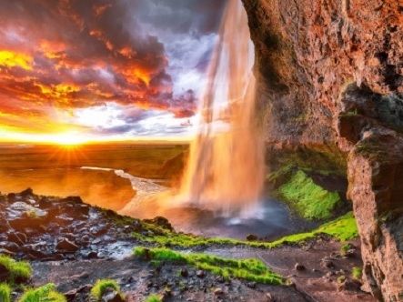 Холст с красками 30х40 см по номерам ВОДОПАД НА ЗАКАТЕ (Х-9058)