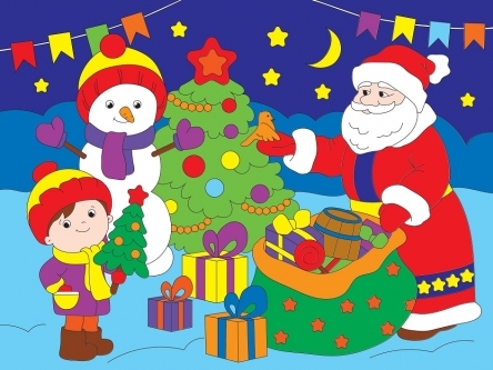 Холст с красками 30х40 см по номерам Дед Мороз дарит подарки (Х-1252)