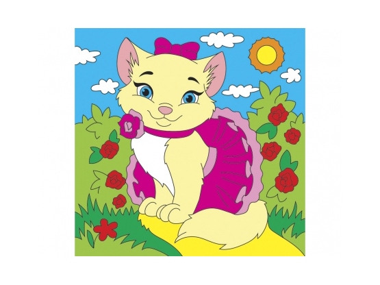 Холст с красками 15х15 см по номерам. КОШЕЧКА В САДУ