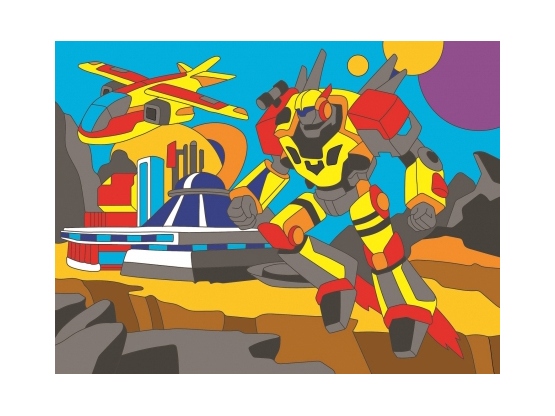 Холст с красками 18х24 см. МИР РОБОТОВ