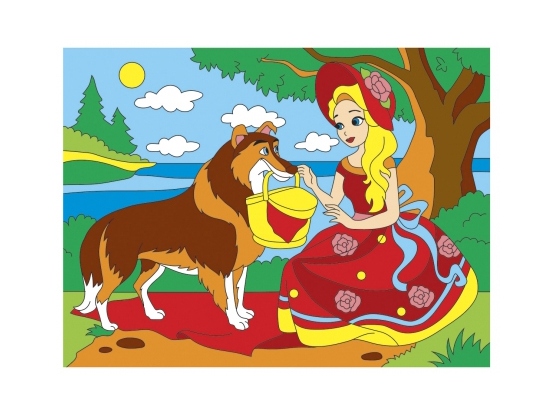 Холст с красками ПРИНЦЕССА С СОБАЧКОЙ 18х24 см по номерам (Х-9400)
