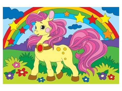 Холст с красками 20х30 см по номерам. ПОНИ И РАДУГА