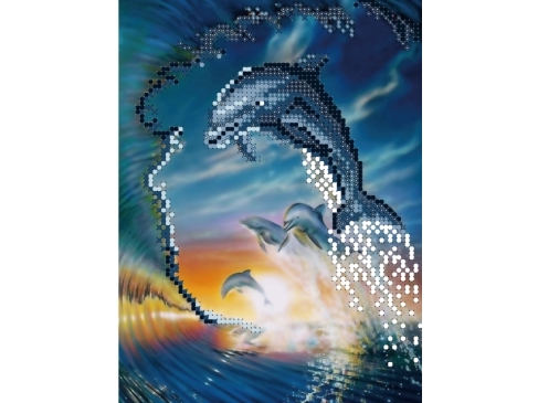 Н-р для вышивания бисером Дельфины на закате (19x25 см, част. заполн., канва с рис.) AS501