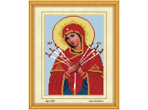 Н-р для вышивания бисером Икона Пресвятая Богородица Семистрельная (24x30см, част. зап., канва с рис.) 061