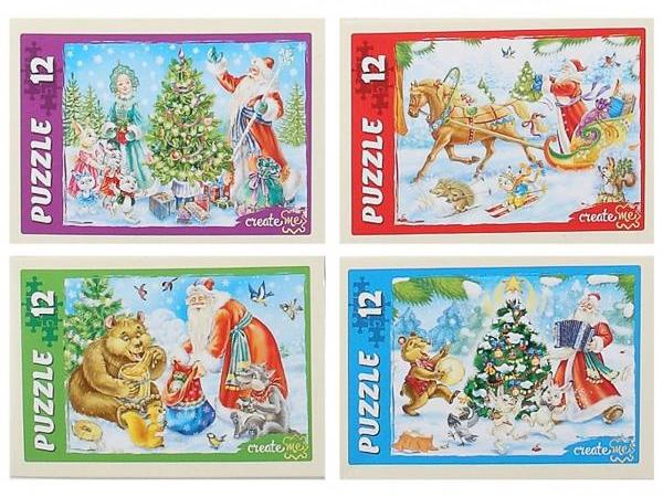 ПАЗЛЫ 12 элементов НОВЫЙ ГОД В ЛЕСУ (32шт/уп.)