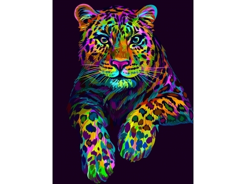 Холст с красками 30х40 см по номерам (16 цв.) Яркий леопард (Х-6808)