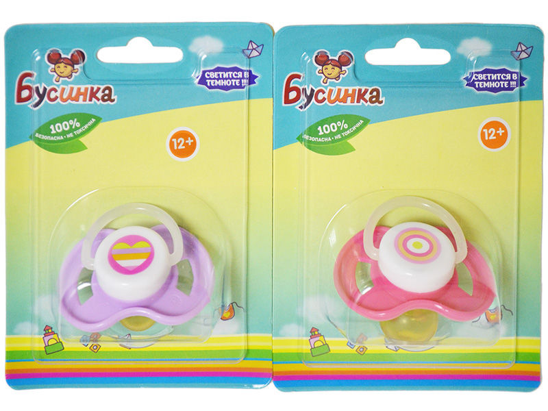 Пустышка со светящимся кольцом 12+, соска латексная с прикусом 486БУС12+