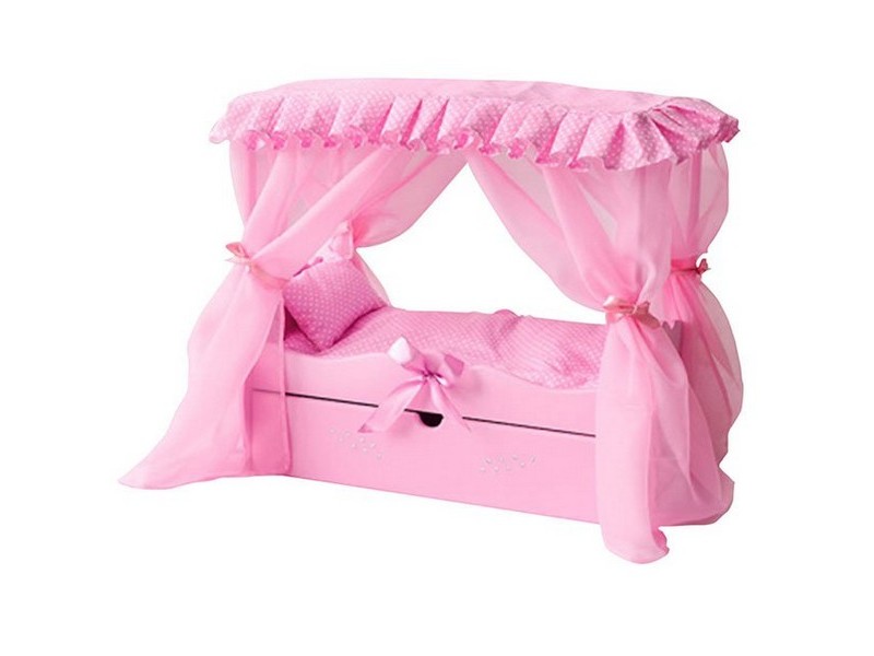 Кроватка (дерево) для кукол (с царским балдахином, постельным бельем, выдвижным ящиком) 72219