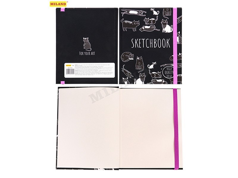 Скетчбук А5 64л. Black&White. КОТЫ (на резинке) 64-9328