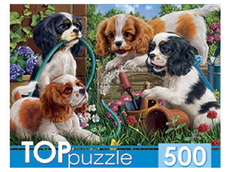 TOPpuzzle ПАЗЛЫ 500 элементов. ЩЕНКИ СПАНИЕЛЯ В САДУ