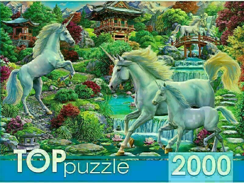 TOPpuzzle ПАЗЛЫ 2000 элементов. ЕДИНОРОГИ В ВОСТОЧНОМ САДУ