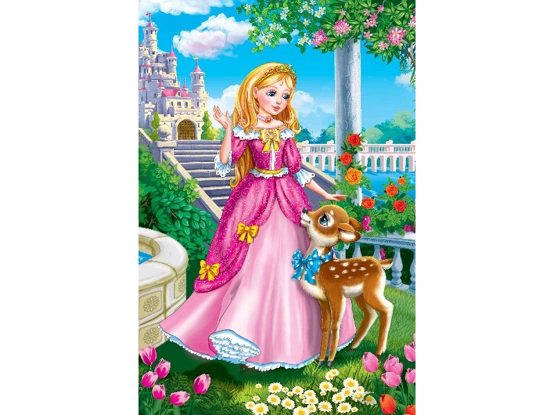 Холст с красками 22х30 см по номерам. ПРИНЦЕССА И ОЛЕНЕНОК