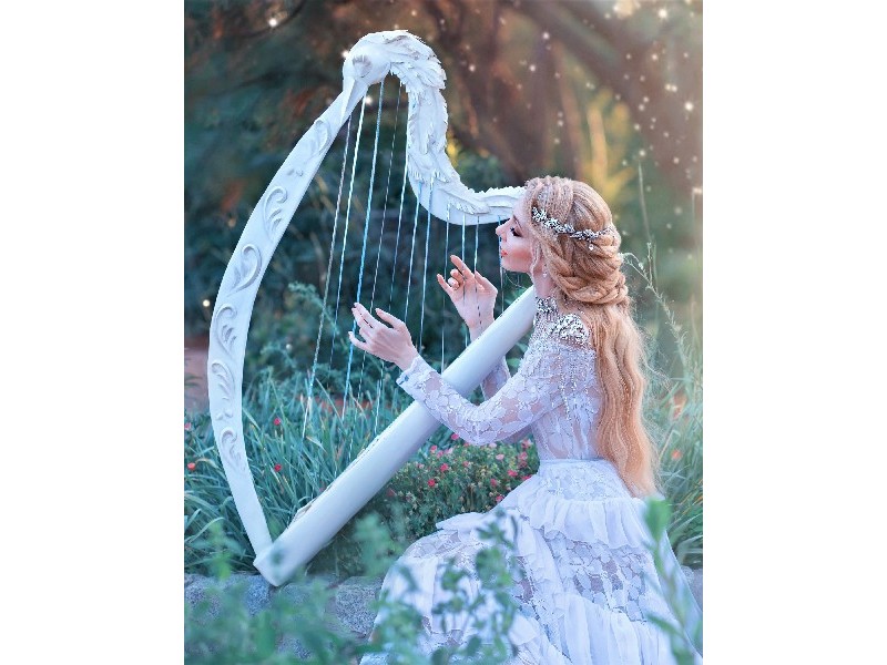 Холст с красками 40х50 см по номерам. ДЕВУШКА И АРФА