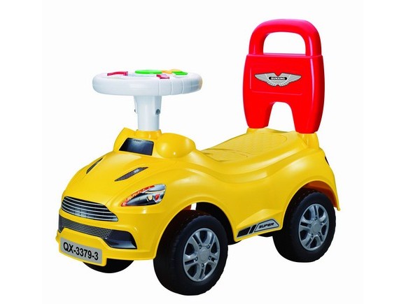 Машина-каталка со спинкой (свет, звук) на бат. 49*17,5*21 см желтая в кор. QX-3379-3