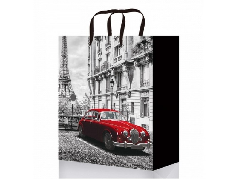 Пакет подарочный «КРАСНАЯ МАШИНА В ПАРИЖЕ» 11,5*14,5*6см (глян. лам.)