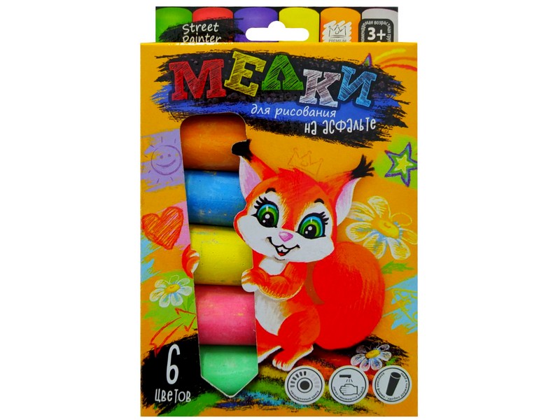 Мелки для рисования на асфальте 6 цветов