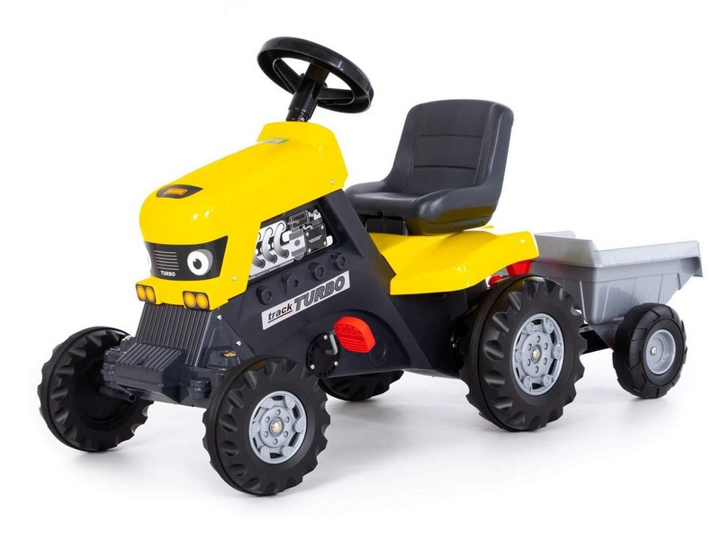 Каталка-трактор с педалями "Turbo" с полуприцепом желтая