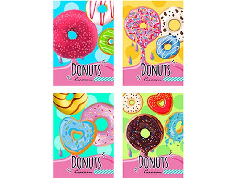 БЛОКНОТ А6 24л. клетка "ЯРКИЕ ЛАКОМСТВА" (скрепка, цвет. мелов. обл., офсет)