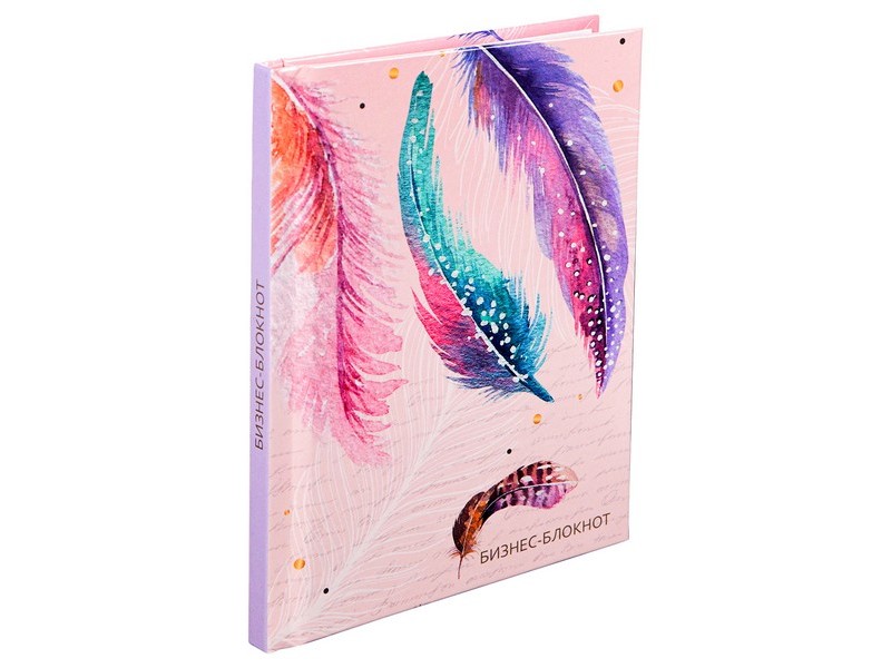 БИЗНЕС-БЛОКНОТ А6 80л. ВОЛШЕБНЫЕ ПЕРЬЯ (7БЦ, глян. лам., цвет. мелов. обл.)