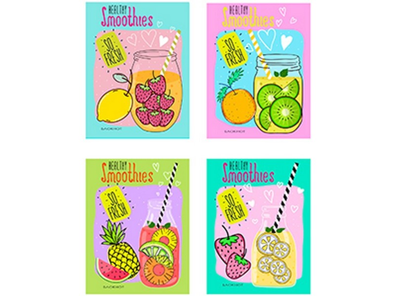 БЛОКНОТ А6 40л. клетка "ОСВЕЖАЮЩИЕ ФРУКТЫ" (гребень, цвет. мелов. обл., офсет)