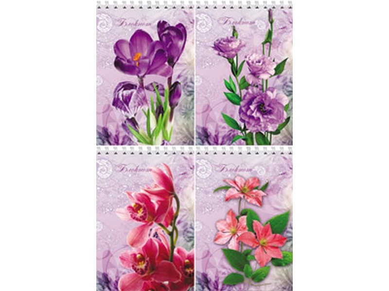 БЛОКНОТ А6 40л. клетка ПРЕЛЕСТНЫЙ ЦВЕТОК (гребень, картон хром., офсет) Б40-9515