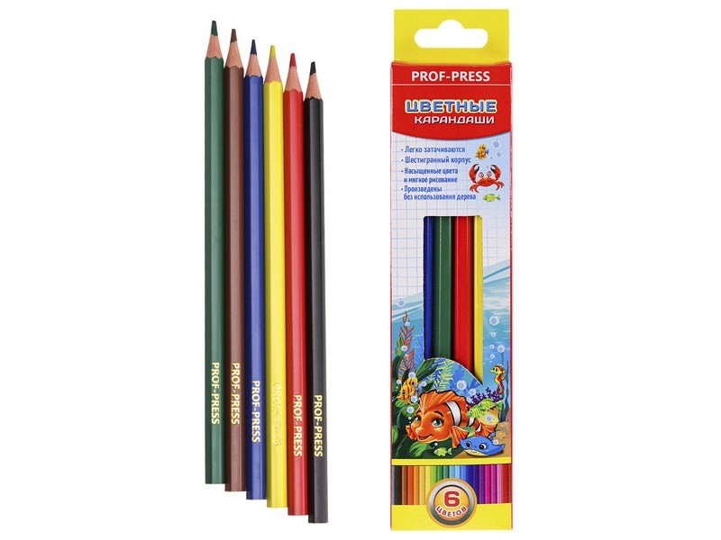 Карандаши цветные 6цв. "МОРСКИЕ ОБИТАТЕЛИ" d=2,65мм в кор. КЦ-8369