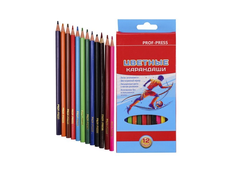 Карандаши цветные 12цв. "ФУТБОЛ" d=2,65мм в кор. КЦ-8372