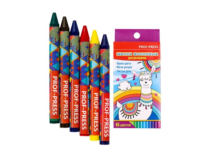 Купить оптом Набор восковых мелков 6цв. "РАДУЖНАЯ ЛАМА" ШМ-4084 в Луганске