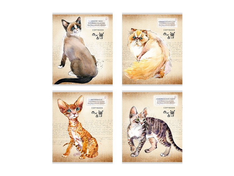 Тетрадь КЛЕТКА 96л. ПОРОДИСТЫЕ КОТИКИ (цвет. мелов. обл., второй блок)