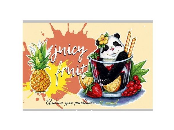 Альбом для рисования А4 12л ПАНДА И ФРУКТЫ (скрепка)