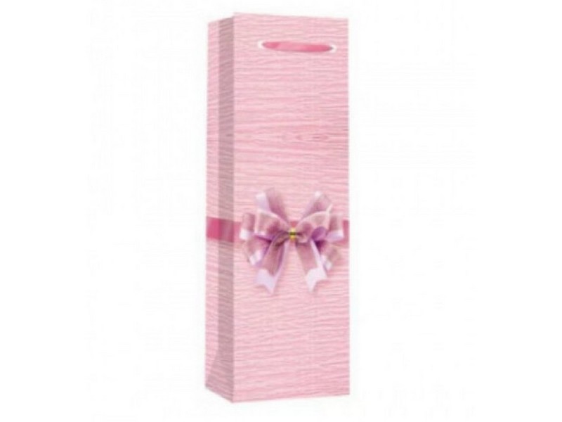 Пакет подарочный под бутылку «МИЛЫЙ БАНТИК» розовый 12,8*36*8,4см (мат. лам.) ПКП-2664