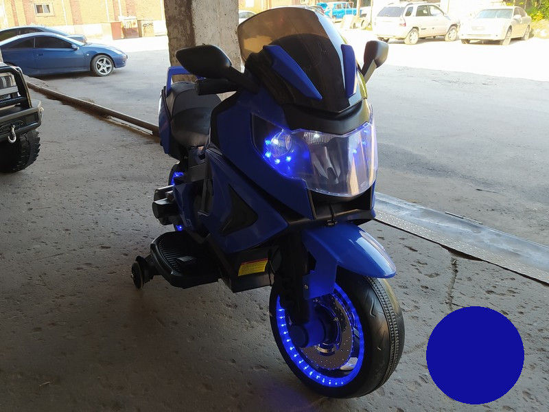 Электромотоцикл двухколесный (доп. колеса, 6V, 500мA, до 3 км/ч, до 30 кг) 92*42*56см синий BQ3188
