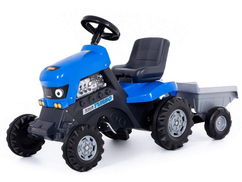 Каталка-трактор с педалями "Turbo" с полуприцепом синяя