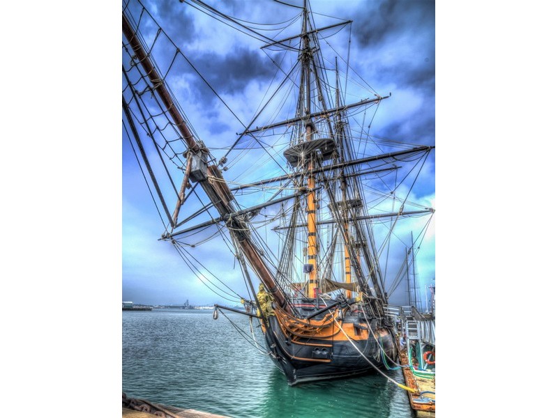 Холст с красками 22х30 см по номерам. СУДНО НА ПРИСТАНИ