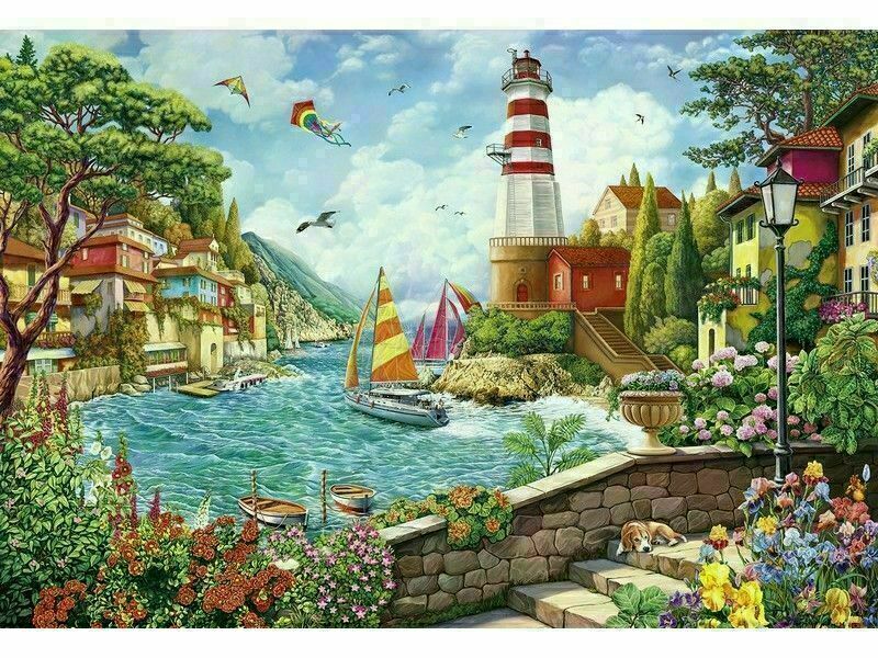 Холст с красками 40х50 см по номерам. МАЯК В СОЛНЕЧНОМ ГОРОДЕ