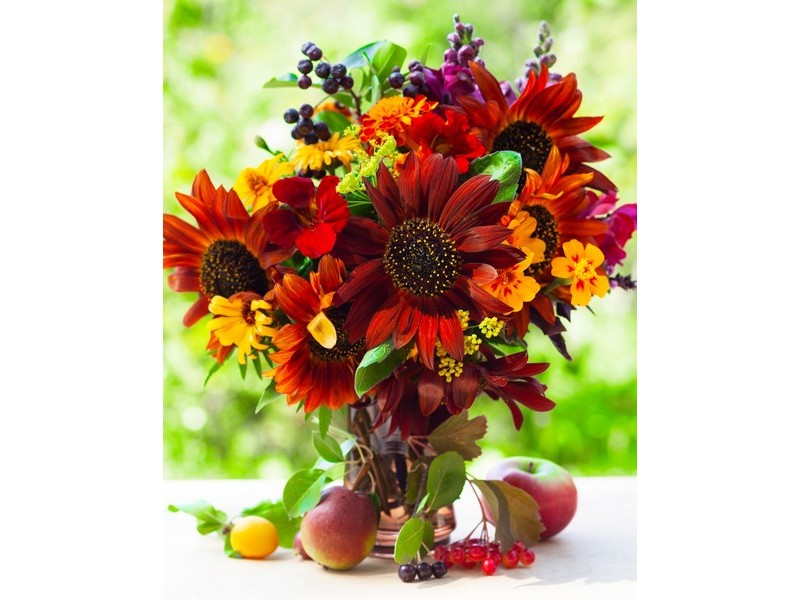 Холст с красками 22х30 см по номерам. ЯРКИЕ ЦВЕТОЧКИ ИЗ САДА