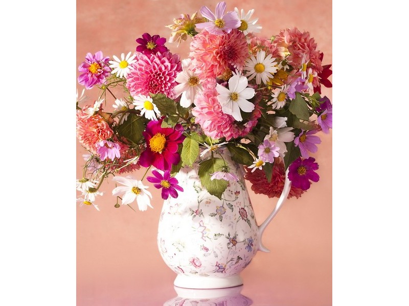 Холст с красками 40х50 см по номерам. ЯРКИЕ ЦВЕТЫ В КРАСИВОЙ ВАЗЕ