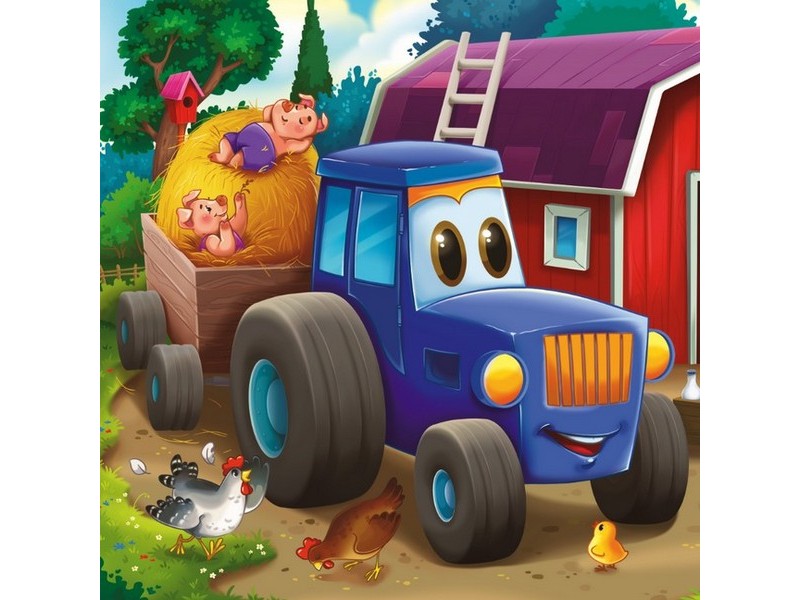 Холст с красками 20х20 см по номерам. ДРУЖЕЛЮБНЫЙ ТРАКТОР И ДРУЗЬЯ