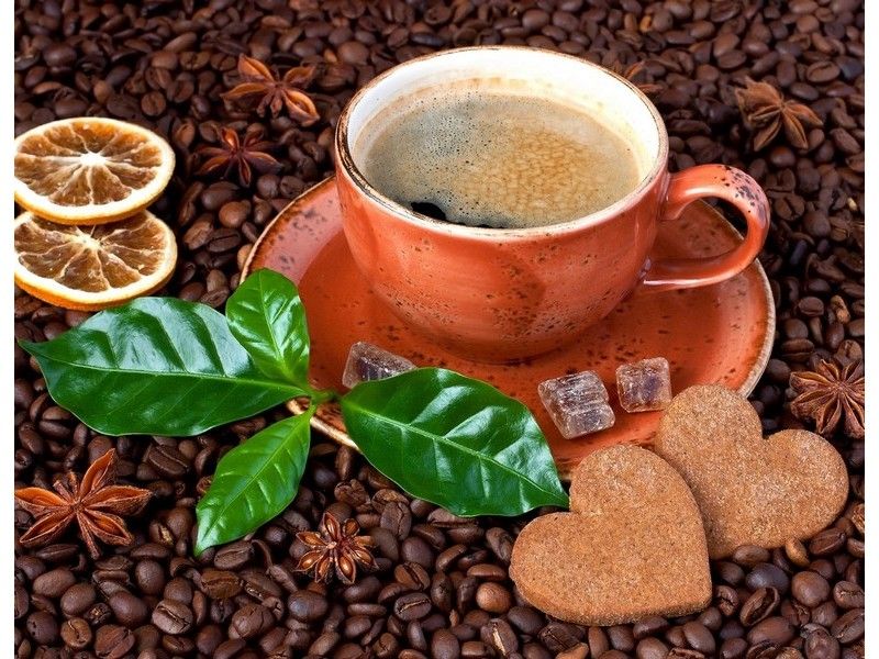 Холст с красками 17х22 см по номерам. ЧАШЕЧКА КОФЕ И ПЕЧЕНЬЕ