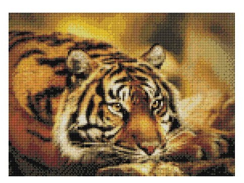 Алмазная мозаика 30х40 см ЗАДУМЧИВЫЙ ТИГР (с подр., с полн. заполн., класс.)