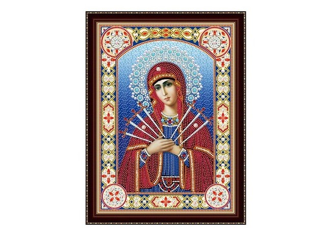 Алмазная мозаика 30х40 см СЕМИСТРЕЛЬНАЯ ИКОНА БОЖИЕЙ МАТЕРИ №1 (с подр., c част. заполн., блест.)