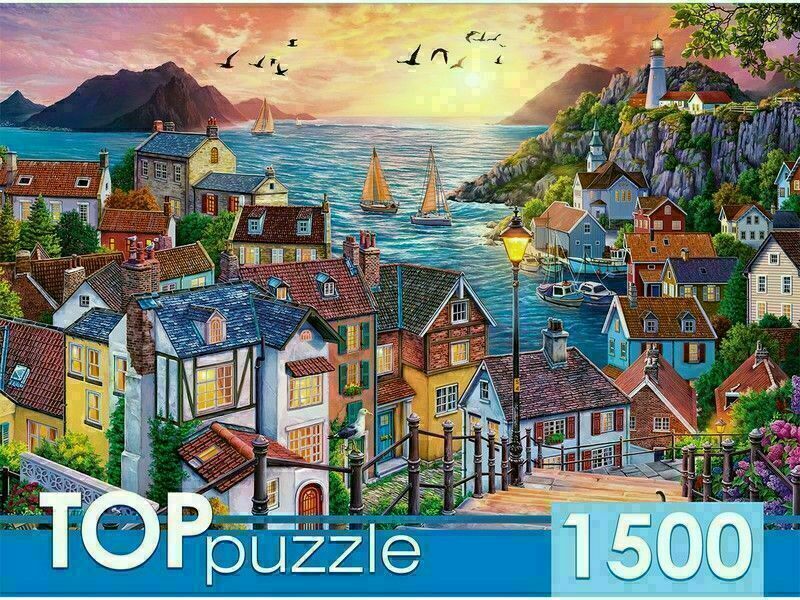 TOPpuzzle ПАЗЛЫ 1500 элементов. ПРИМОРСКИЙ ГОРОД НА ЗАКАТЕ