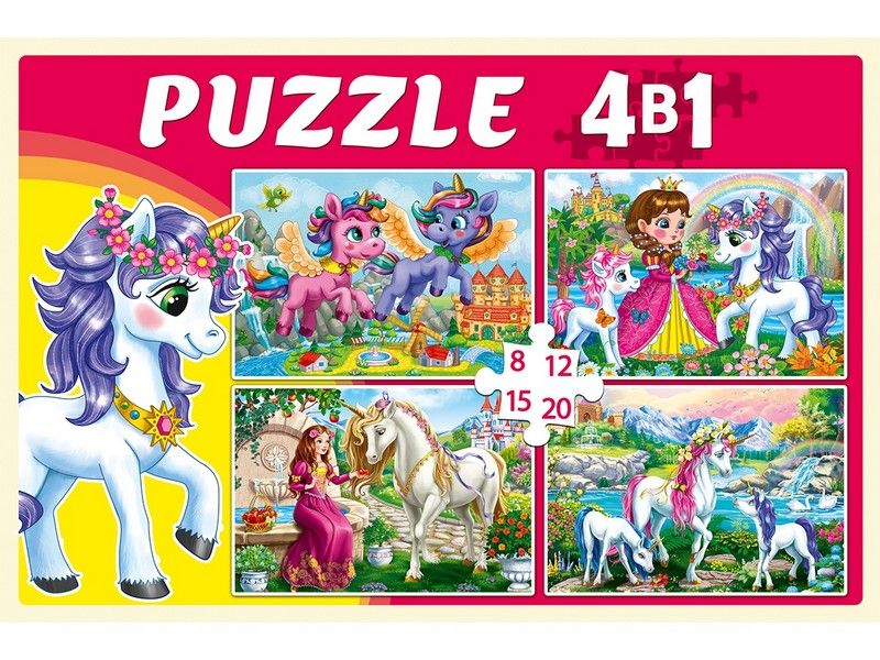 ПАЗЛЫ 4 в 1. ЛЮБИМЫЕ ЕДИНОРОГИ (8, 12, 15, 20 эл.)