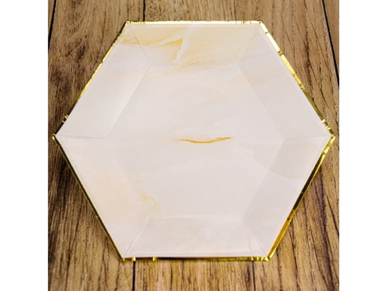 Тарелка бумажная шестигранная БЕЖЕВЫЙ МРАМОР (18 см, 6 шт) ФЛ-2763