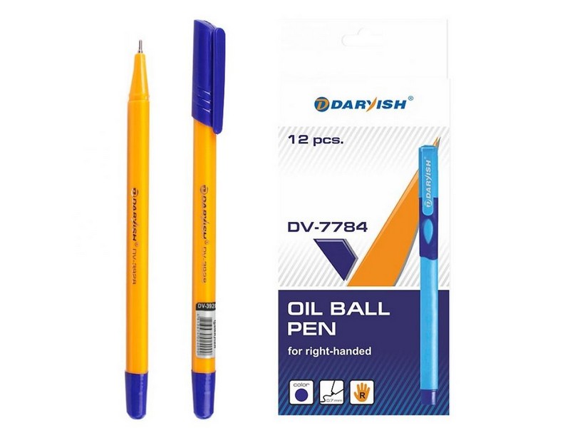 Ручка масляная «DARVISH» оранжевый трёхгранный корпус 0,7 мм СИНЯЯ