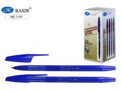 48247 [MC-1147 син]Ручка масляная «BASIR» синий корпус 1мм СИНЯЯ (50шт/уп)