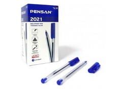48249 [2021/50 син]Ручка масляная «PENSAN» прозрачный трехгранный корпус 1 мм СИНЯЯ