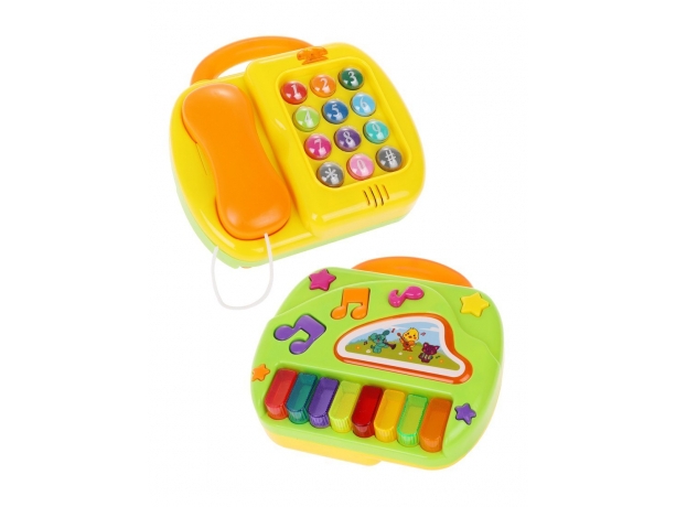 Музыкальная игрушка 2 в 1 "Пианино и телефон" (свет) в кор.