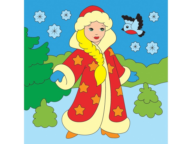 Холст с красками 15х15 см по номерам в пленке. СНЕЖНАЯ ДЕВУШКА